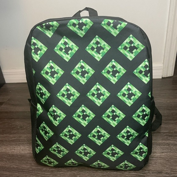 Minecraft Green & Black Creeper All Over Print‎ Backpack Water Bottle Holder - Picture 1 of 5